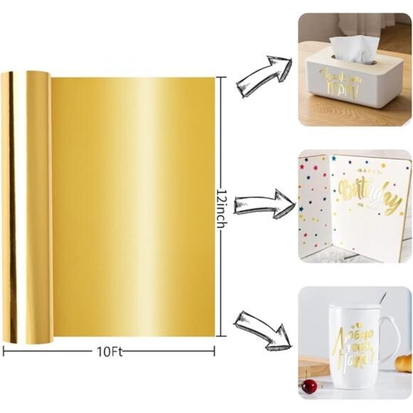 Prime Vinyl Chrome Gold Permanent Vinyl Roll, Gold Vinyl for Cricut -12" x 10 Ft - Picture 2 of 7